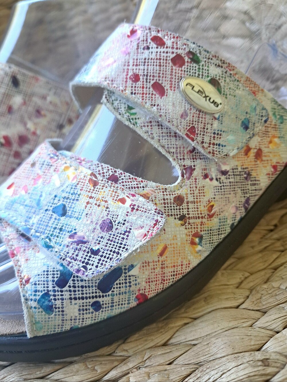 Spring Step FLEXUS Bellasa NWOT Womens Leather Slides Multi White Sz 7.5/8